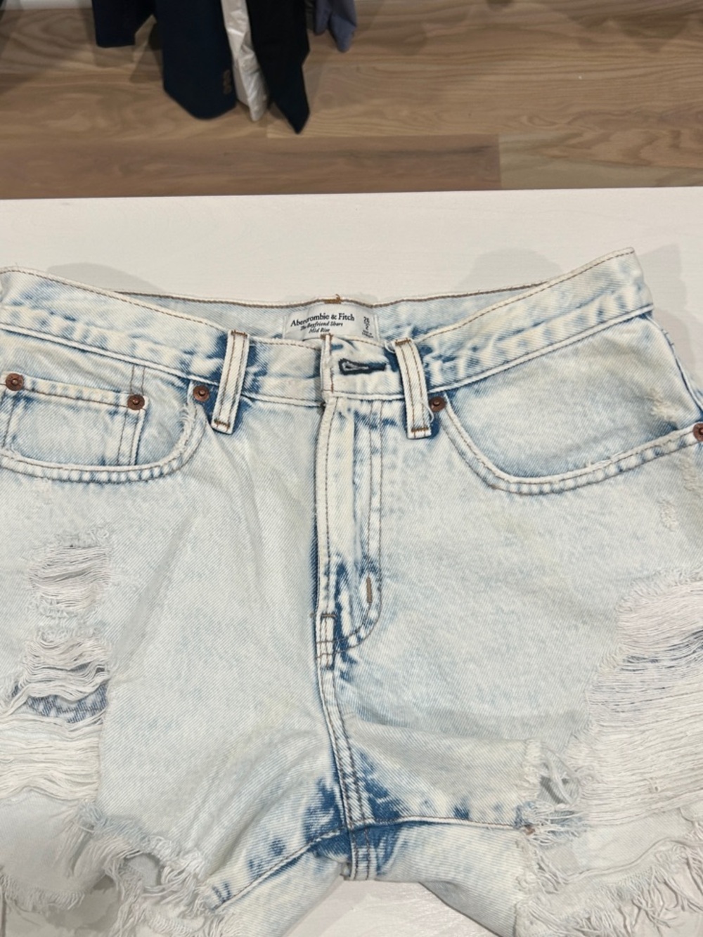 Abercrombie & Fitch Light Blue Distressed Denim Shorts